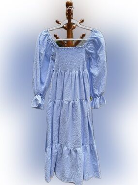 Light Blue Smocked Tiered Midi Dress